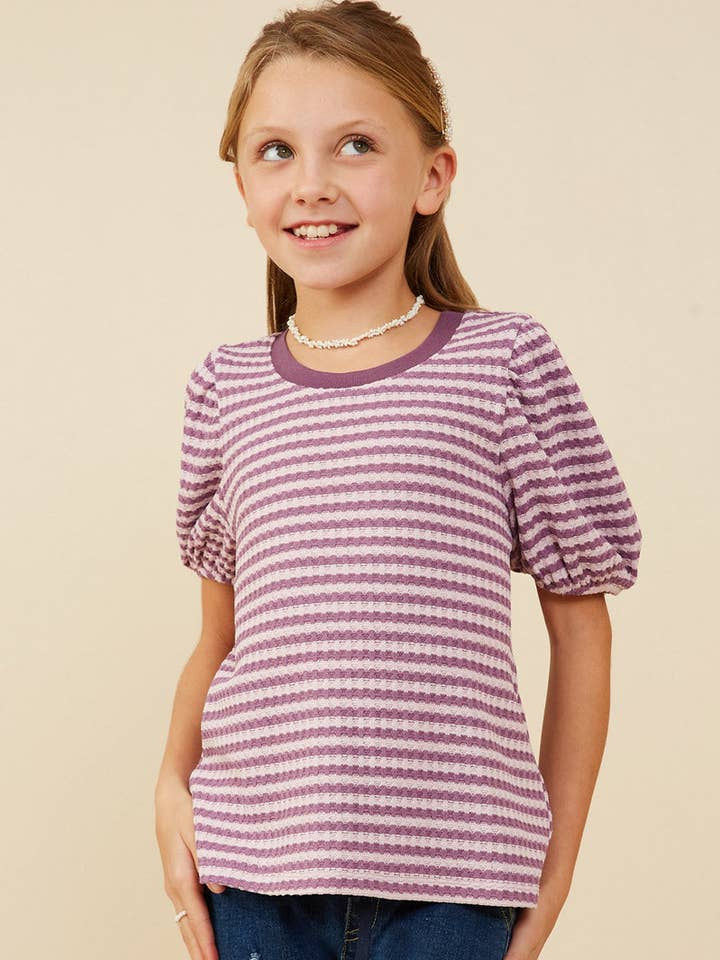 Flickor Puffärm Texturerad Randstickad Topp för wholesale av Hayden LA