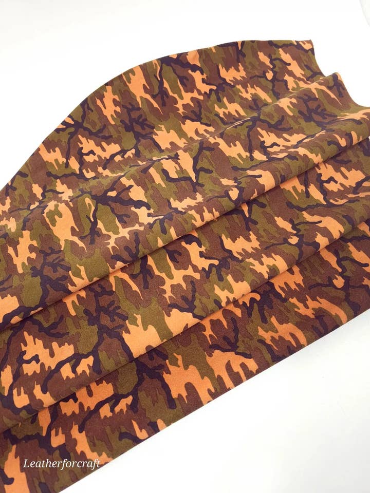 Cuir d'Armée Souple Imprimé Camouflage Acide Orange pour la vente par Leatherforcraft