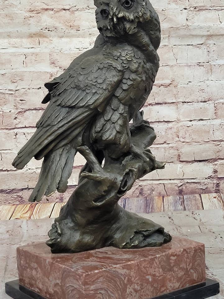 Milo Watchful Owl on Branch – Intricately Detailed Bronze Sculpture with Marble Base for wholesale by Bronzhaus