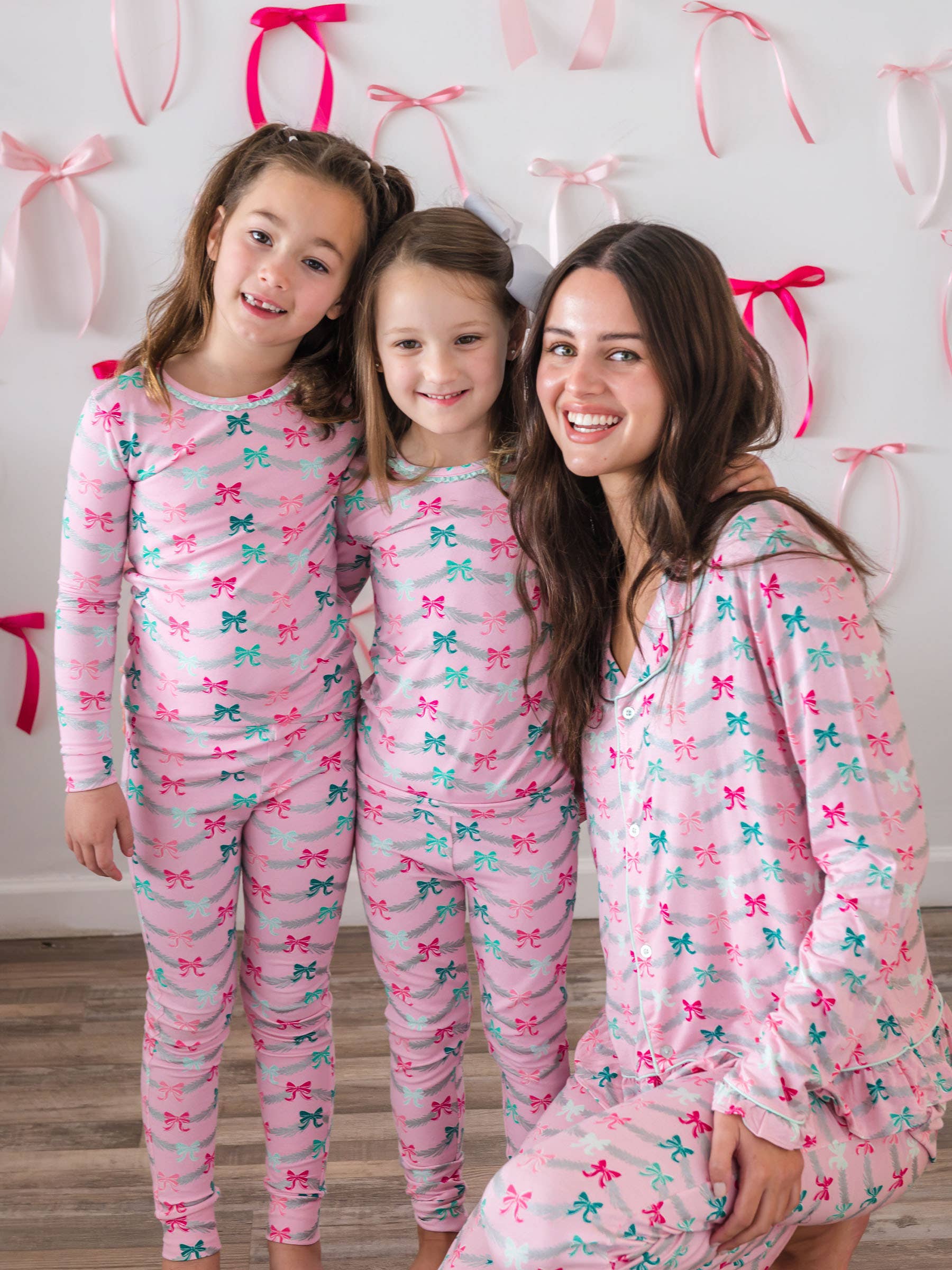 SoftSnooze™ Toddler Girls Cotton Modal Sparkle Pink Tinsel Tidings Ruffle Long Sleeve Pajama Set with Signature Rear Ruffles for wholesale on Faire4