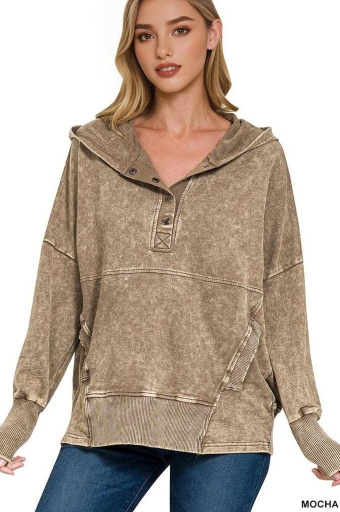 42POPS - Wholesale Hoodie - Women's - ,.._ 1015 French Terry Acid Wash Kangaroo Pocket Hoodie SI-253288