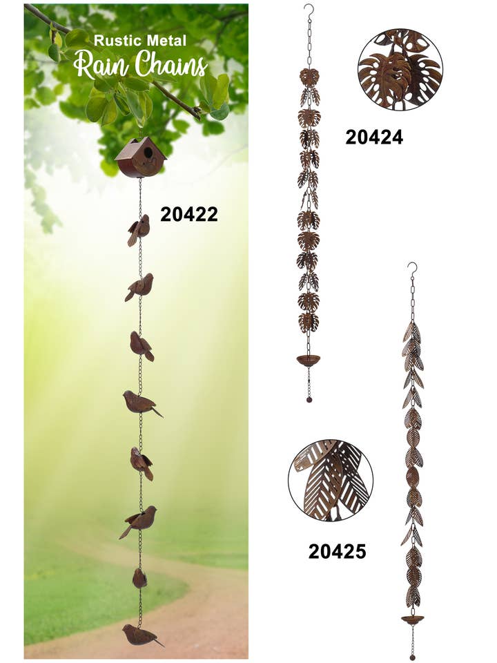 Rustic Metal Long Rain Chain for wholesale by Continental Art Center