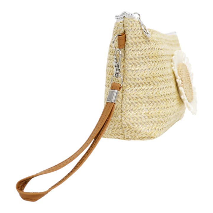 ASSORTED Daisy Flower Straw Makeup Pouch JB5526-7. (12PC) for wholesale on Faire8