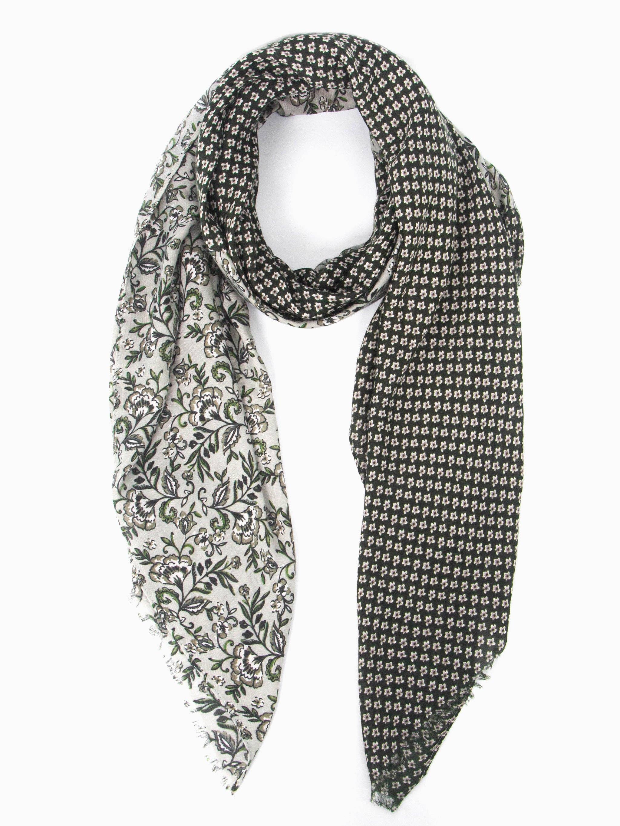 Sarta Accessories - Wholesale Scarf - Women's - Flora Lightweight Scarf - Khaki, Indian Floral0