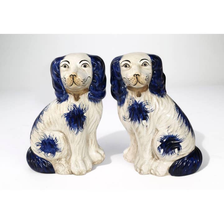 AA Importing - Wholesale Decorative Figurine - Blue and White Ceramic Staffordshire Dog Pair