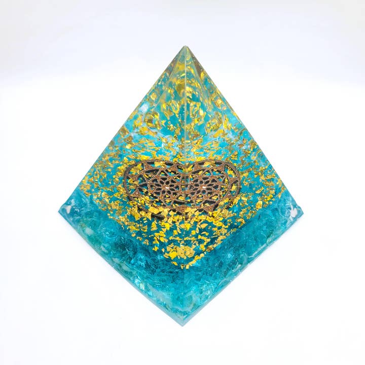 Slightly Askew Art - Wholesale Decorative Tabletop Object - Eco-Friendly Orgonite Pyramid with Mandala Pattern1