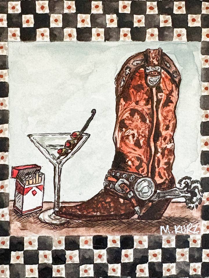 Martini Cowgirl Print for wholesale by Makenzie Kurz Art