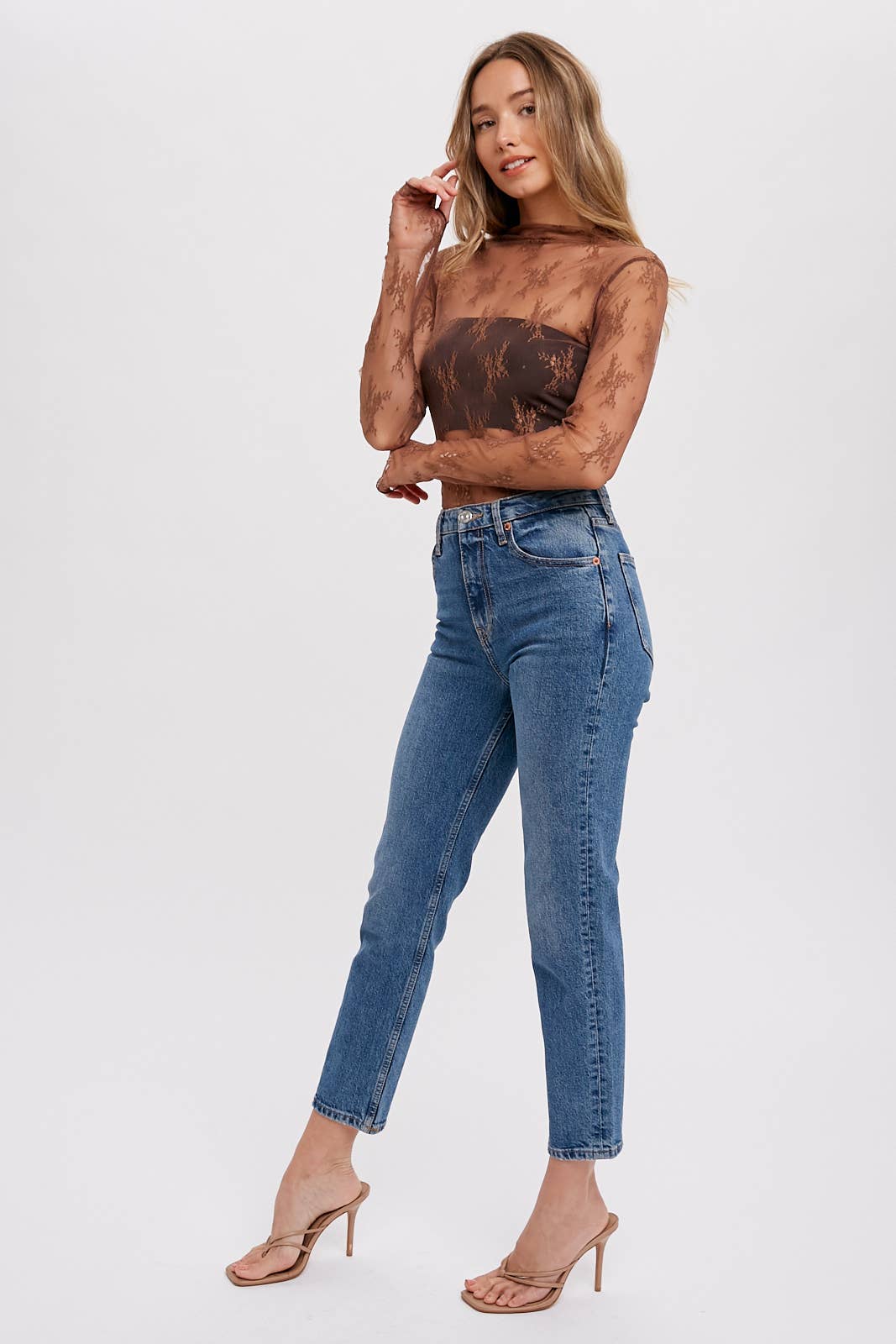 Bluivy - Vente Chemisier – femme - Top en maille avec superposition en tulle brodé floral43