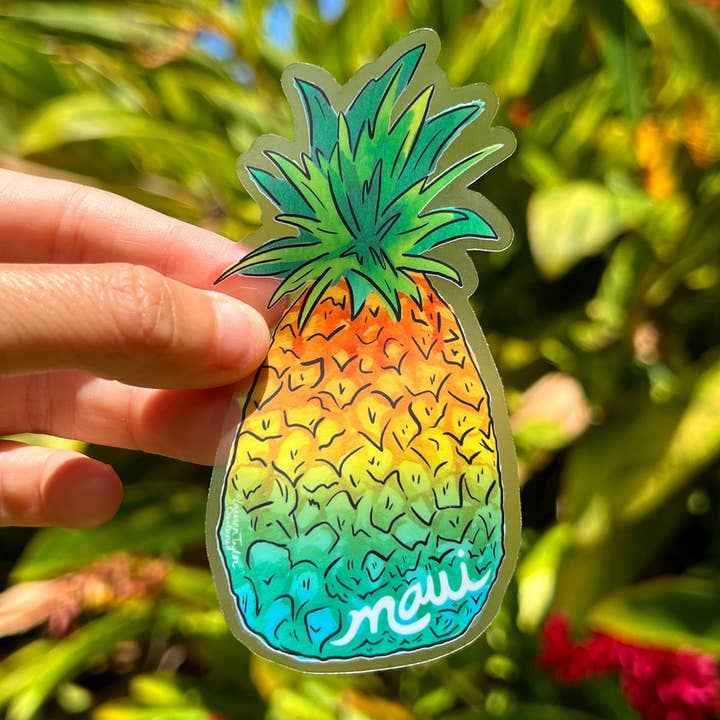MAUI PINEAPPLE CLEAR STICKER - LARGE for wholesale by Lauren Taylor Creations