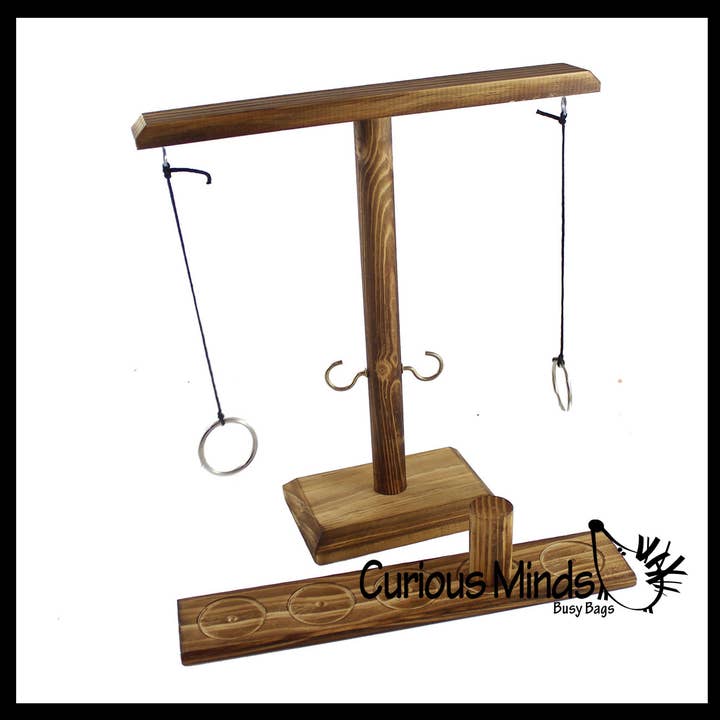Curious Minds Toys - Wholesale Wood Toy - Kids - Wood Tiki Toss Ring Hook Game - Swing Ring on String to Lan