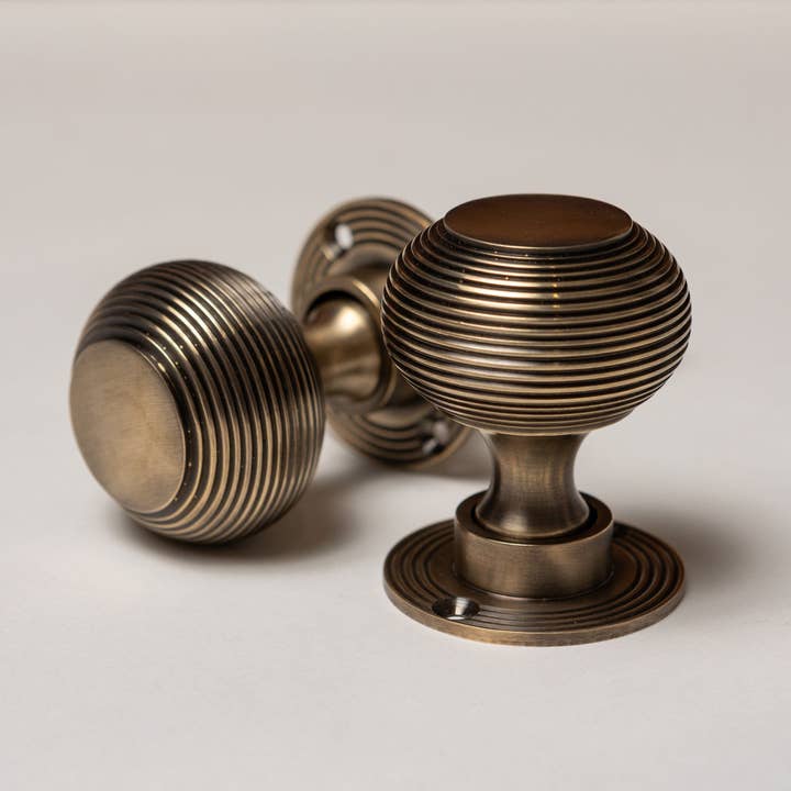 Solid Brass Door Knobs - Beehive Antique Brass (Pair) | Thumbturns & Latches for wholesale by Brass bee