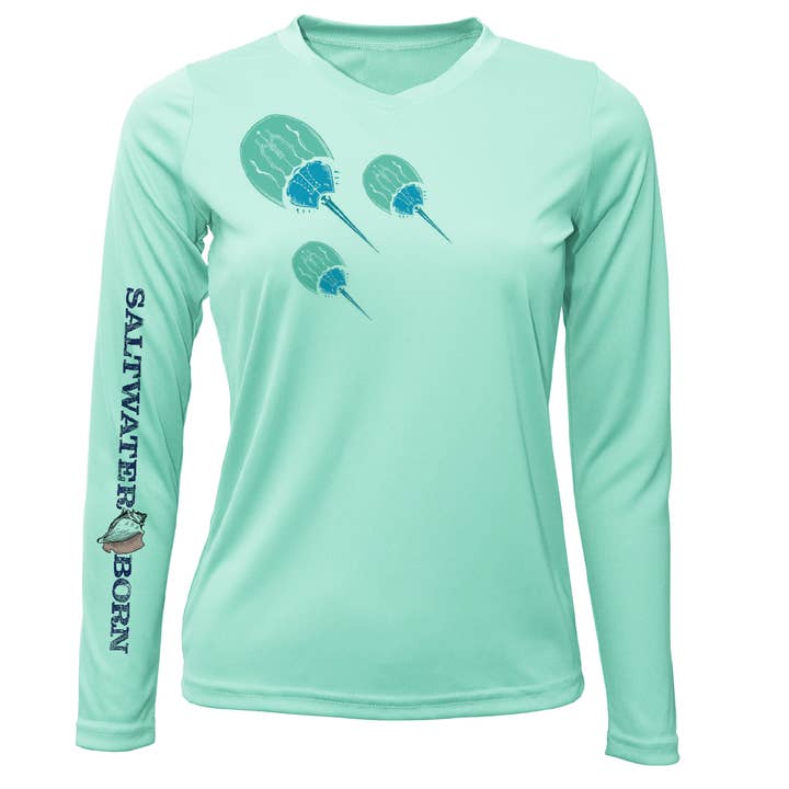 Siesta Key Horseshoe Crab Women's Long Sleeve UPF 50+ Dry-Fit Shirt for wholesale by Saltwater Born