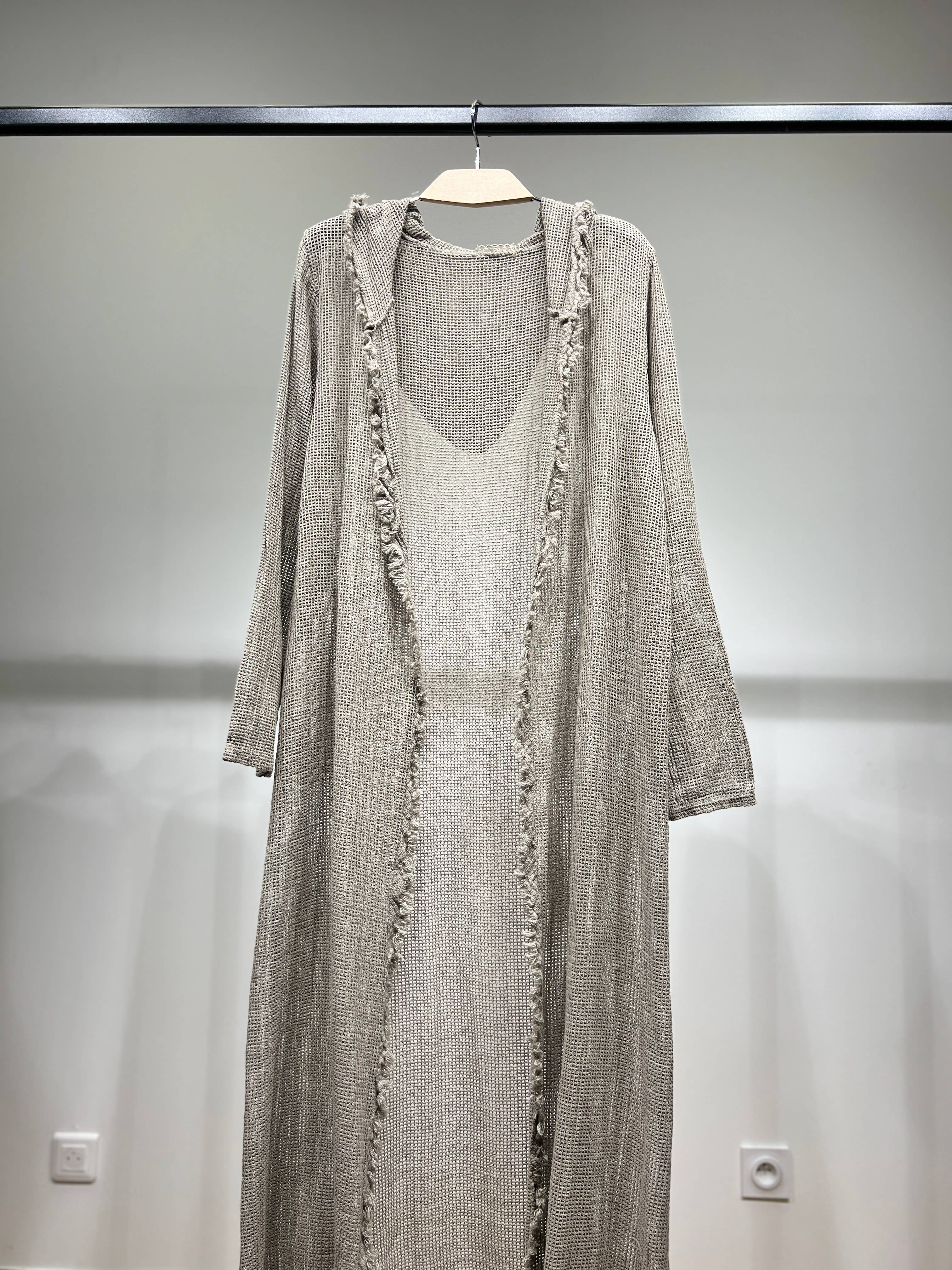 L'Emotion - Wholesale Kimono - Women's - Long Hooded Openwork Knit Fringed Effect Kimono 100% Cotton3