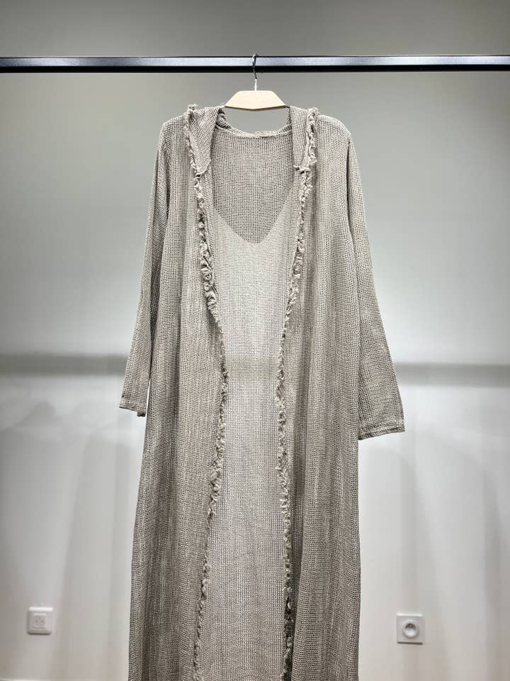 L'Emotion - Wholesale Kimono - Women's - Long Hooded Openwork Knit Fringed Effect Kimono 100% Cotton3