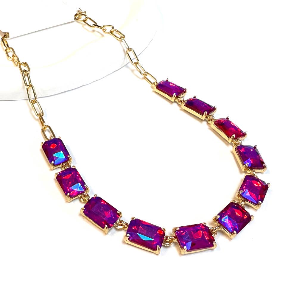StarryNYC - Wholesale Link & chain necklace - Rectangle Crystal Glass Linked Statement Chain Necklace 0