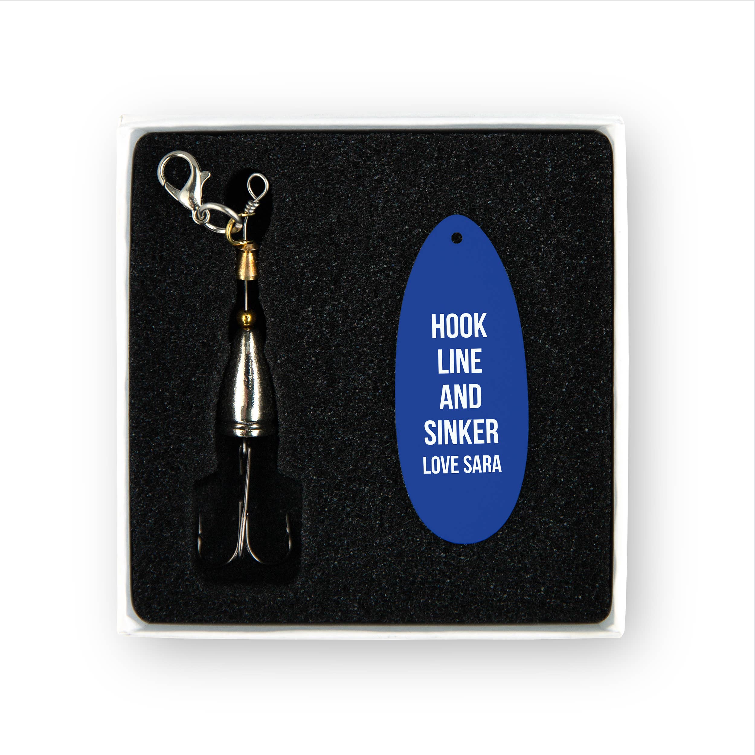 Weddingstar Inc. - Wholesale Keepsake Coin/Token - Personalized Fishing Lure with Gift Box - Custom Modern Text2