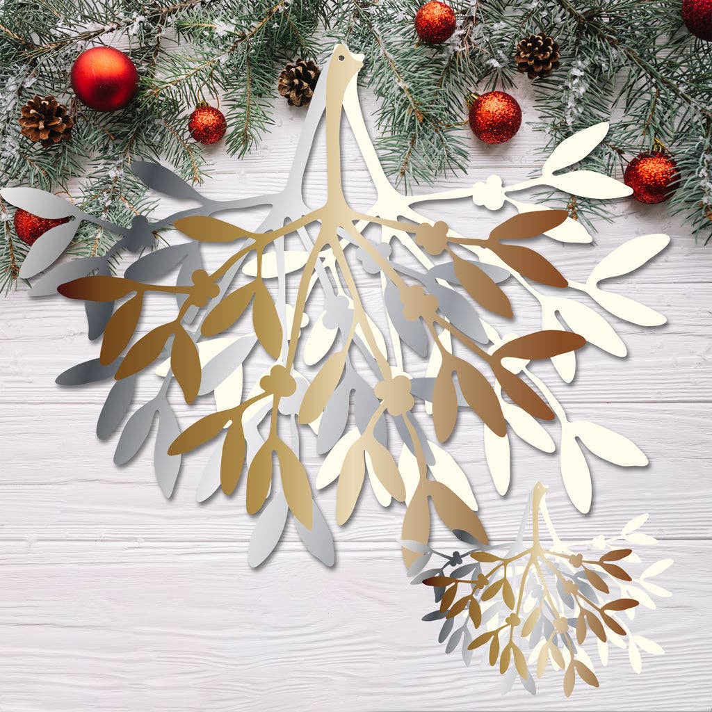 A Blackbird Sang - Wholesale Christmas Decoration - Christmas Decorations - Mistletoe - Three pieces in gold, silver, cream - metal12