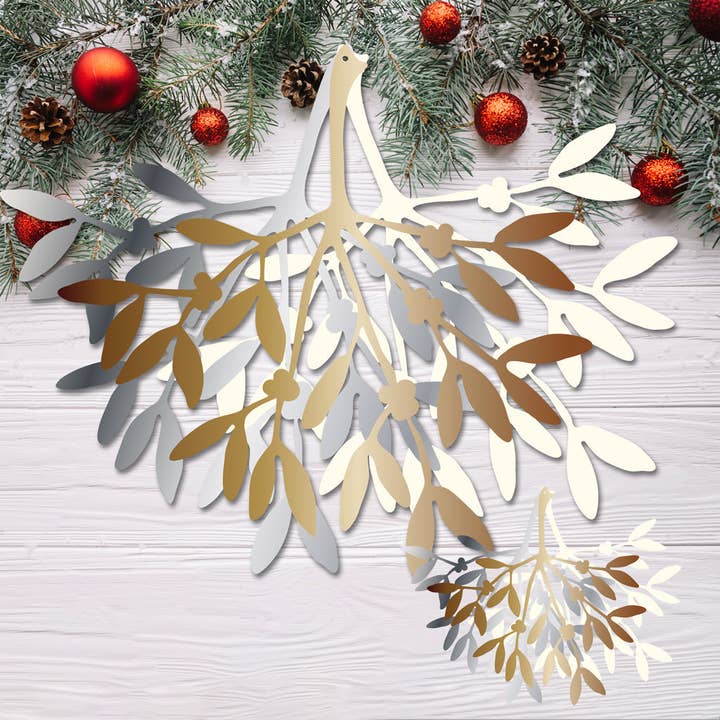 A Blackbird Sang - Wholesale Christmas Decoration - Christmas Decorations - Mistletoe - Three pieces in gold, silver, cream - metal12