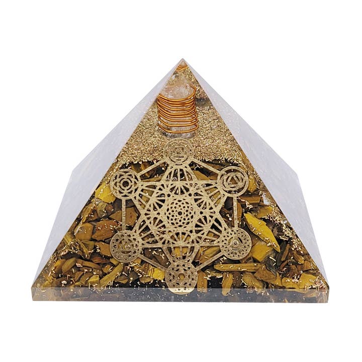 Metatron Orgonit Tiger Eye Pyramid 7,5 cm för wholesale av Artisans de Madagascar