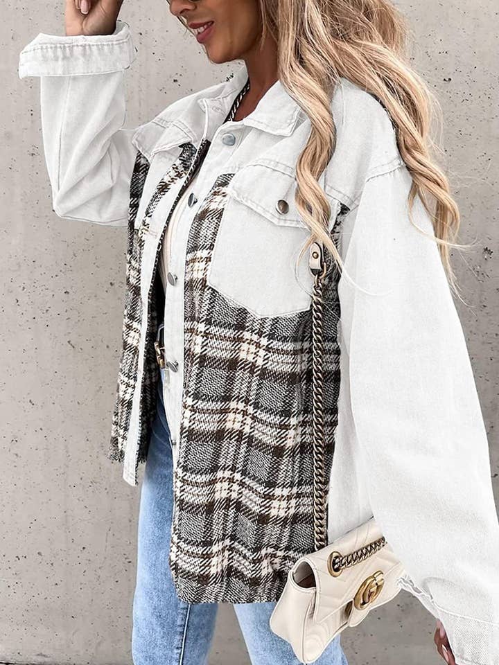 HIDDENBRAND - Wholesale Shirt Jacket/Shacket - Women's - Denim Plaid Buttoned Shacket
