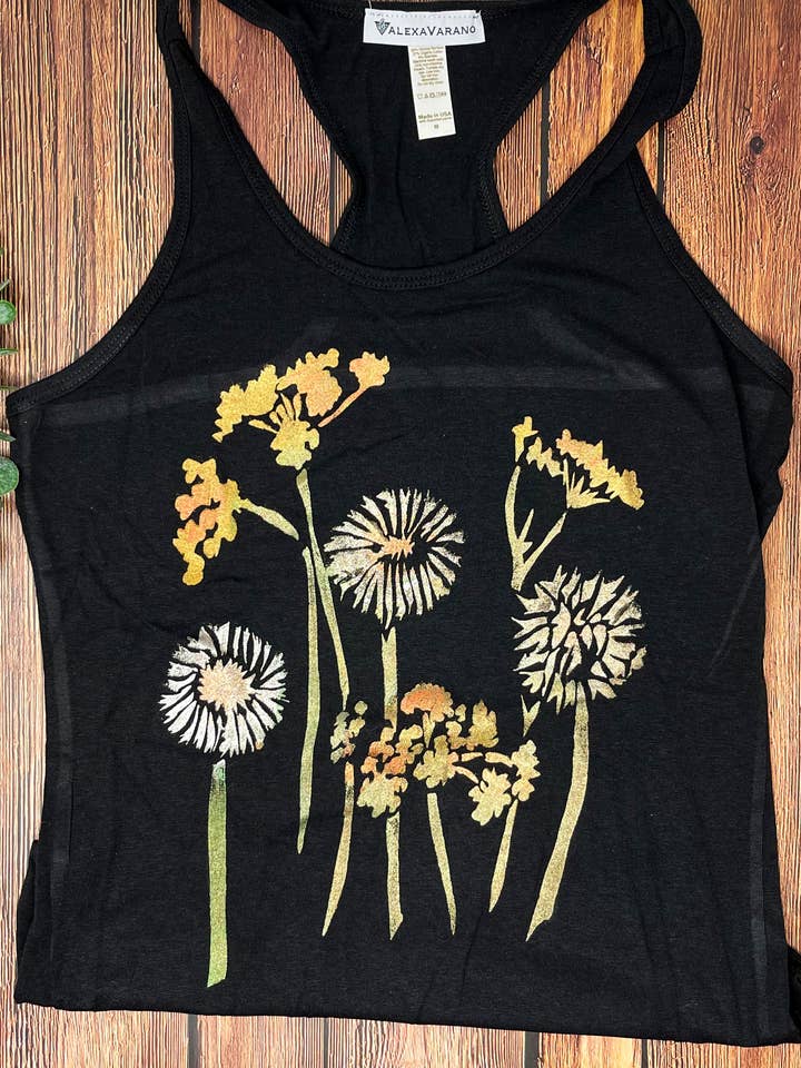 Dandelion Hand Painted Women's Yoga Tank for wholesale by Third Wolf Designs