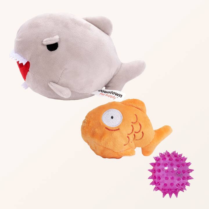 Downtown Pet Supply - Wholesale Knuffelspeeltje - Hond - 2-in-1 knuffelspeelgoed met haaien en kippen1