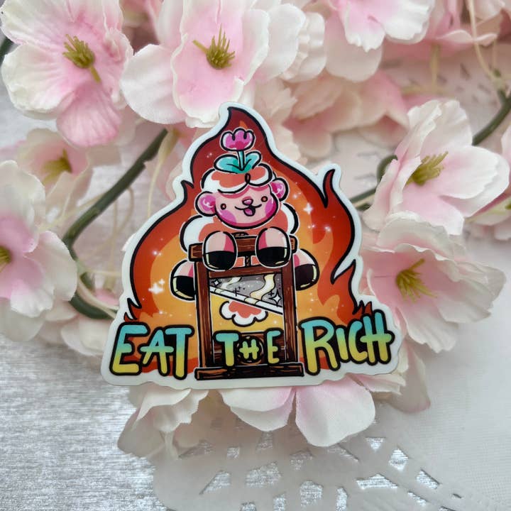 "Eat the Rich" Guillotine Sprout ~ Glow in the Dark Sticker for wholesale by Woolblossom