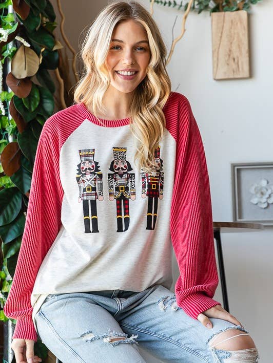 HEIMISH - Wholesale Tunic - Women's - ET7699-10 URBAN RIBBED TOY SOLDIER CHRISTMAS TOP