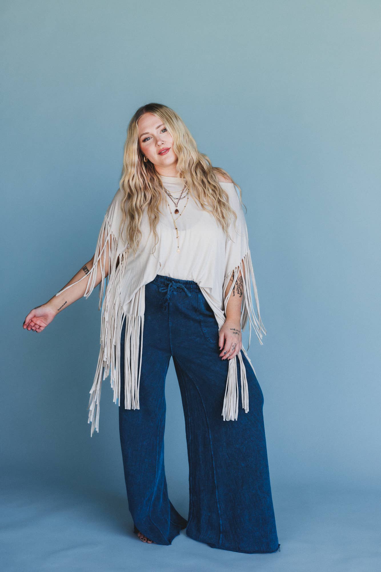 Three Bird Nest - Wholesale Knit Top - Women's - Western Showstopper Fringe Top - Oat6