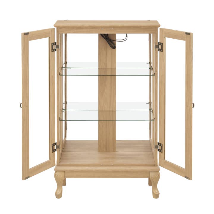 Orange County Decor - Wholesale Cabinet - 2 Doors Curio Cabinet With Tempered Glass Doors, Curio Cabinets With Mirrored Back Panel And Adjustable Shelves, Lighted Display Cabinet For Home, Office Light Bulb Included Oak Oak Mdf Glass21