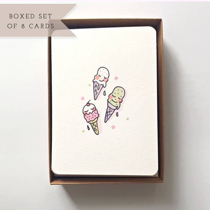 Stationery Boxed Set with Ice Cream, 8 blank Notecards for wholesale by H.macdo Paper Co.