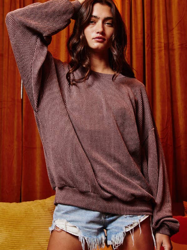 BUCKETLIST INC - Wholesale Sweatshirt - Women's - T1951 Stripe Textured Knit Comfy Sweatshirt21