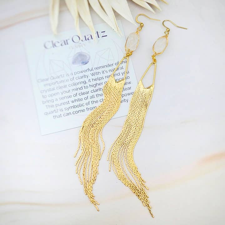 Ädelstensfransörhängen - klar kvarts/klarhet för wholesale av WonderLight Jewelry