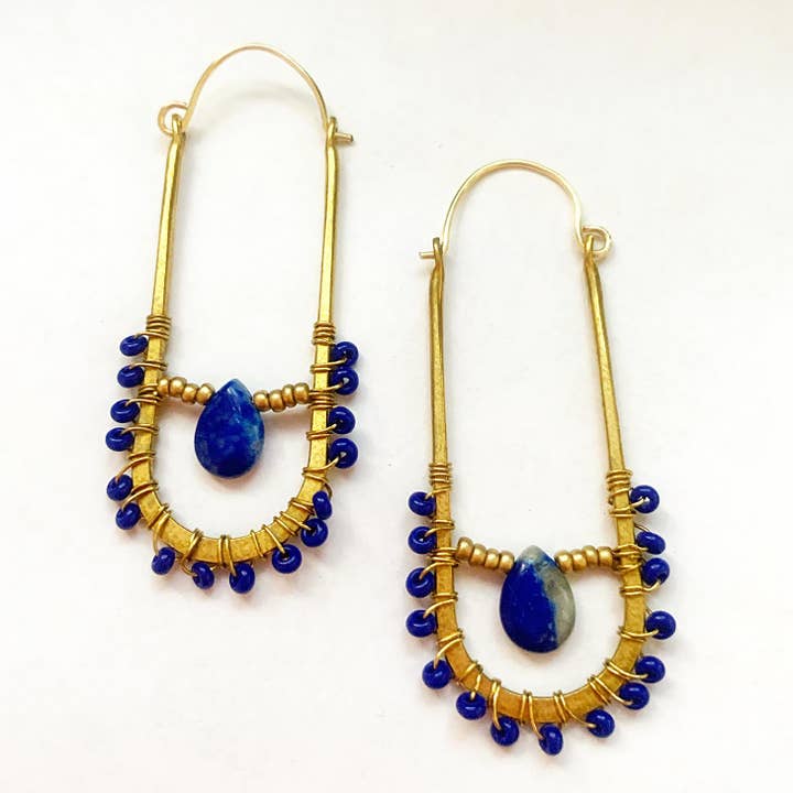 Aros de cristal: joyas de lapislázuli, aros llamativos de cristal para venta al por mayor de Etymology Jewelry