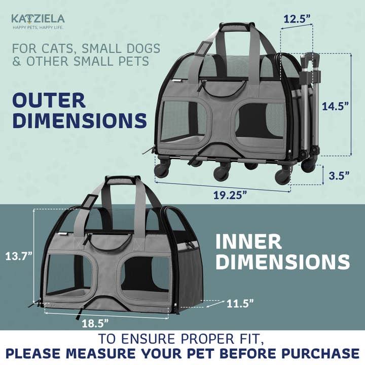 Katziela - Wholesale Pet carrier – Cat/dog - Luxury Rider Pet Carrier with Removable Wheels - 4 Colors10
