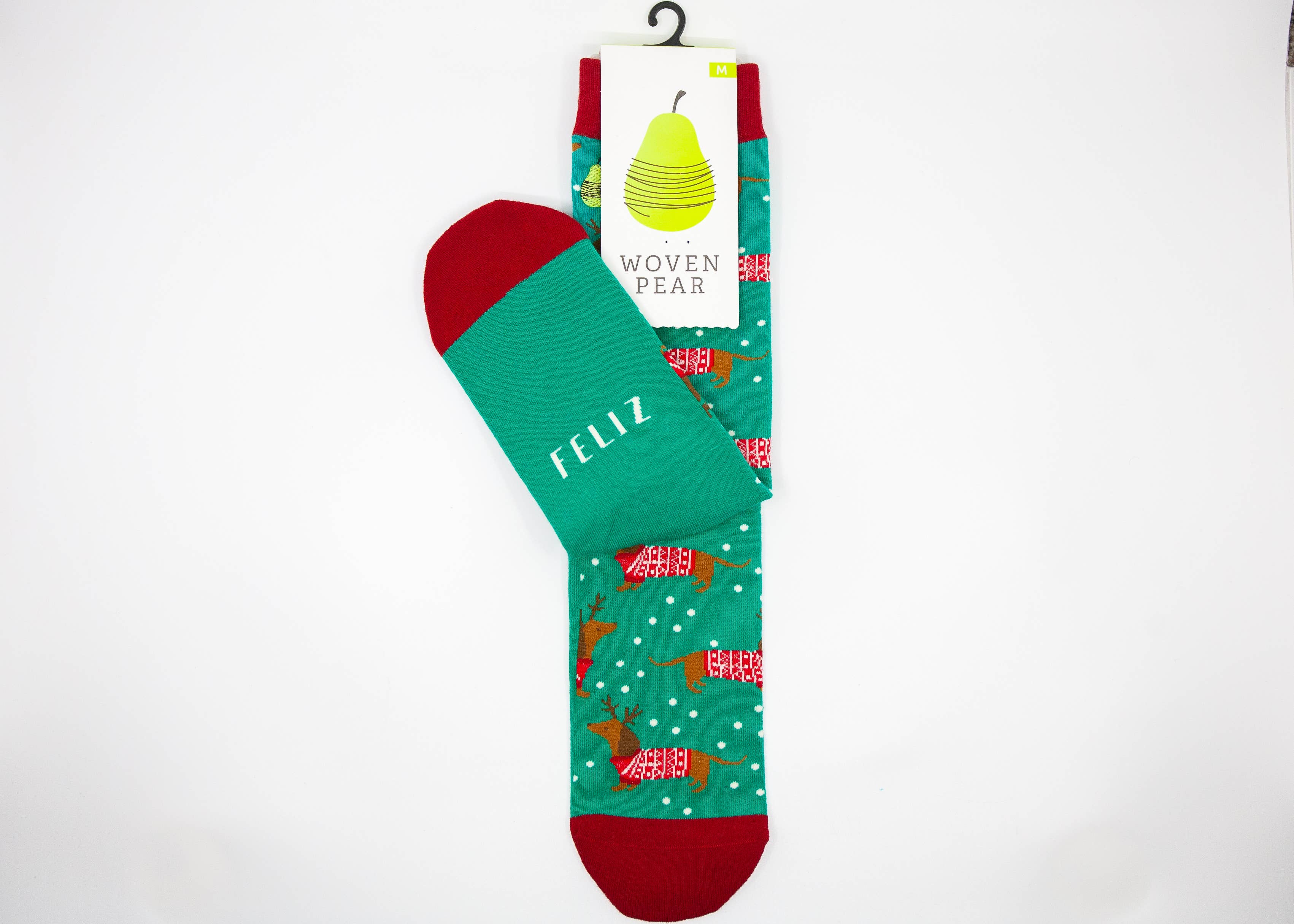 Woven Pear - Wholesale Socks - Unisex - Crew Socks, Feliz Navidog2