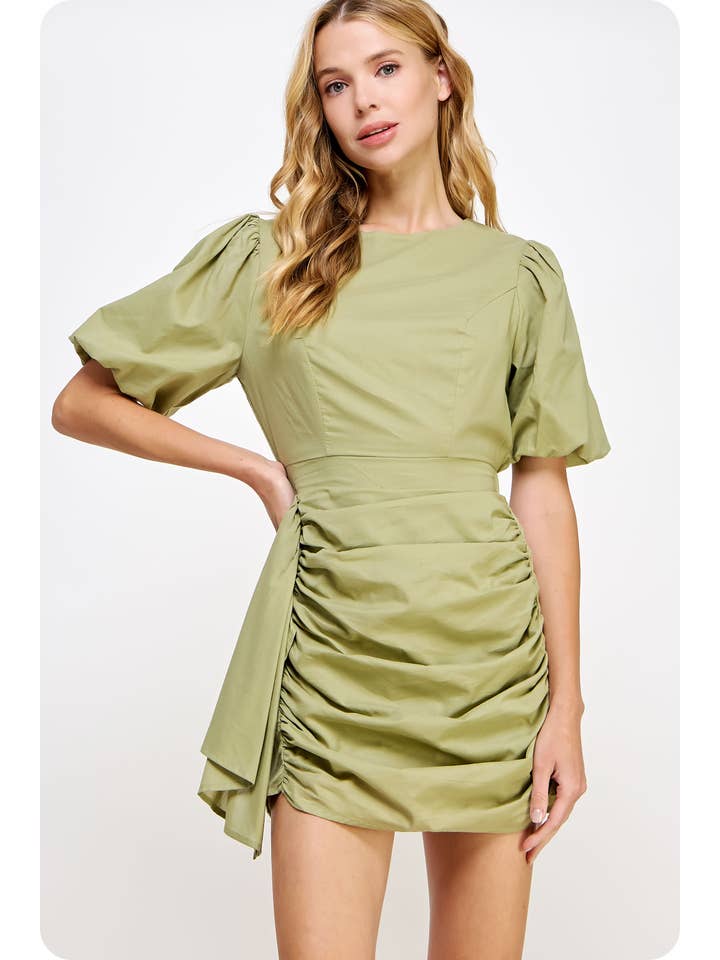 Strut & Bolt - Wholesale Dress - Women's - Ruched Short Puff Sleeve Voile Mini Dress25