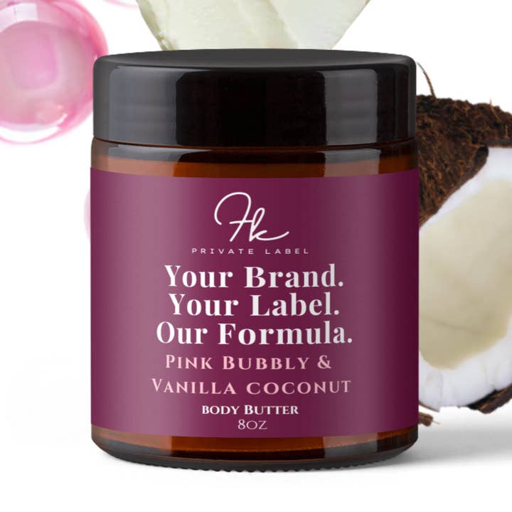 Rosa Sprudel & Vanille-Kokosnuss Körperbutter/-creme für den Großhandel von FK Private Label Labs