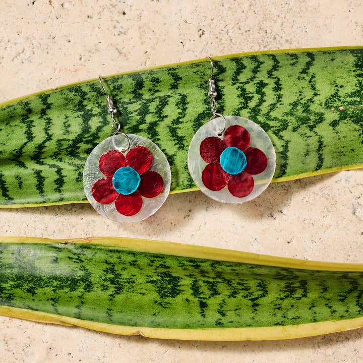 Ten Thousand Villages - Wholesale Dangle Earrings - Pula Capiz Flower Dangle Earrings2