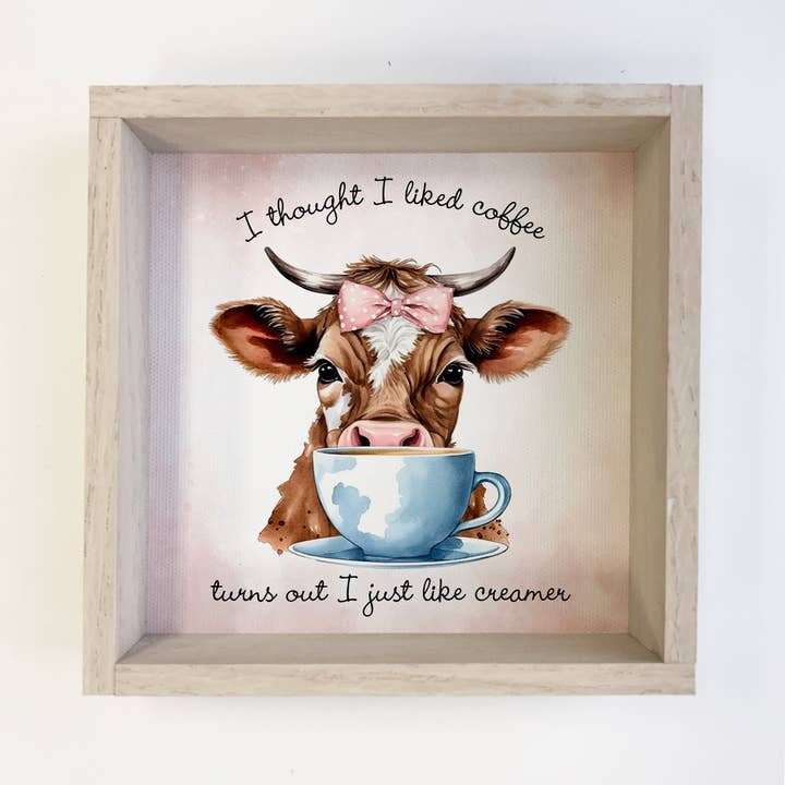 I Thought I Liked Coffee Cow - Cute Framed Animal Wall Art for wholesale by Hangout Home