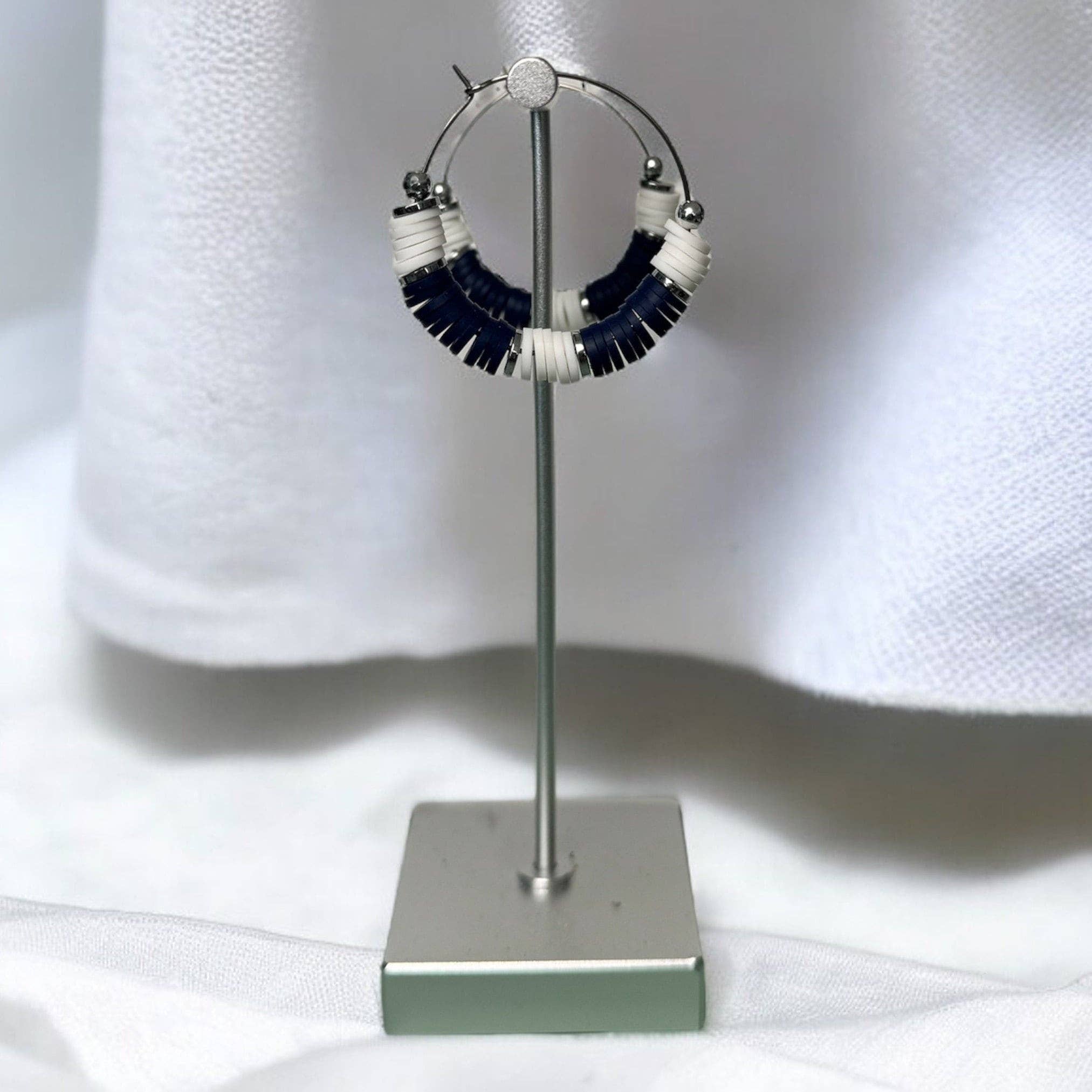 Fish Towne Designs, LLC - Wholesale Hoop Earrings - Navy Blue and White Game Day Hoop Earrings4