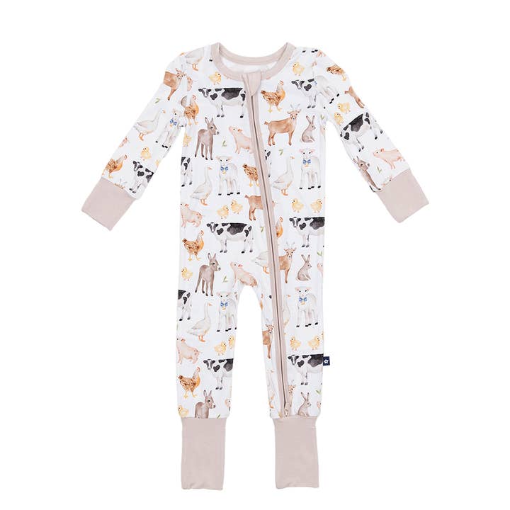 Convertible Footed Romper in Funny Farm for wholesale by Larkspur Baby
