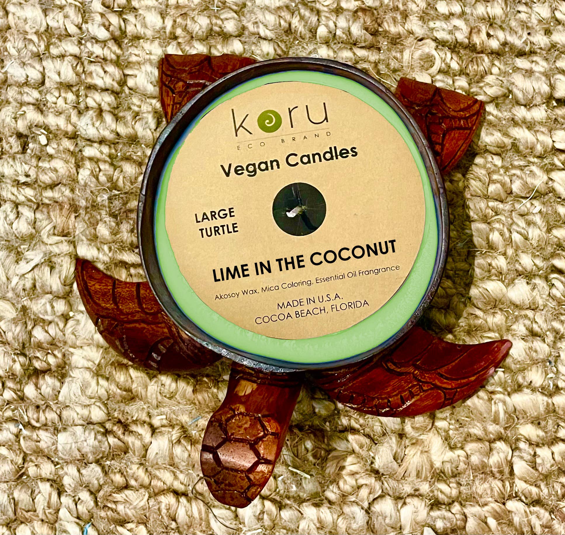 Koru Eco Brand - Wholesale Jar/Filled Candle - Large Coconut Handcarved Turtle Candle3