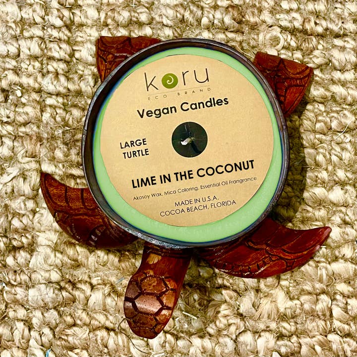 Koru Eco Brand - Wholesale Jar/Filled Candle - Large Coconut Handcarved Turtle Candle3