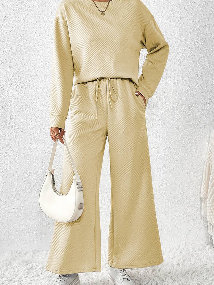 Rosa Clothing - Wholesale Lounge Set - Women's - Plain Textured Loose Slouchy Drawstring Lounge Set9