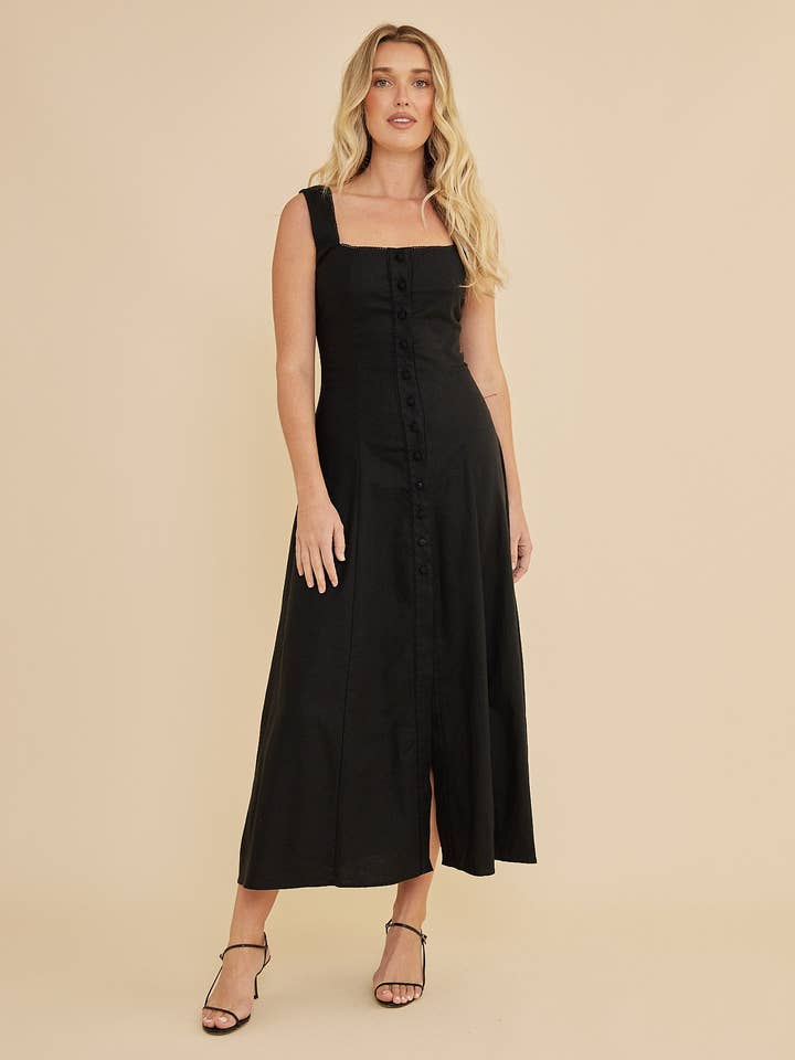 Vestido Midi Abotonado Lucie - Negro para venta al por mayor de Amelius