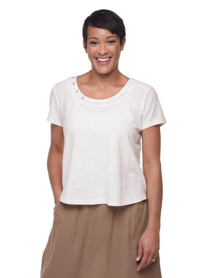 Tulip Clothing - Wholesale T-Shirt - Women's - CS101 Button Tee in Ivory*