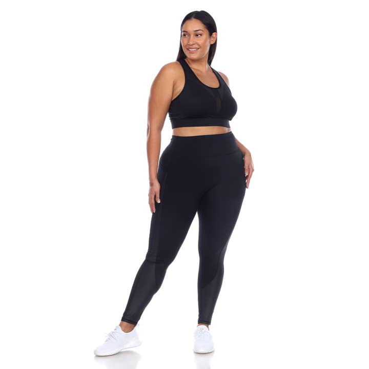 WHITE MARK - Wholesale Activewear Set - Women's - Plus Size Racer Back Sports Bra & Mesh Leggings Set3