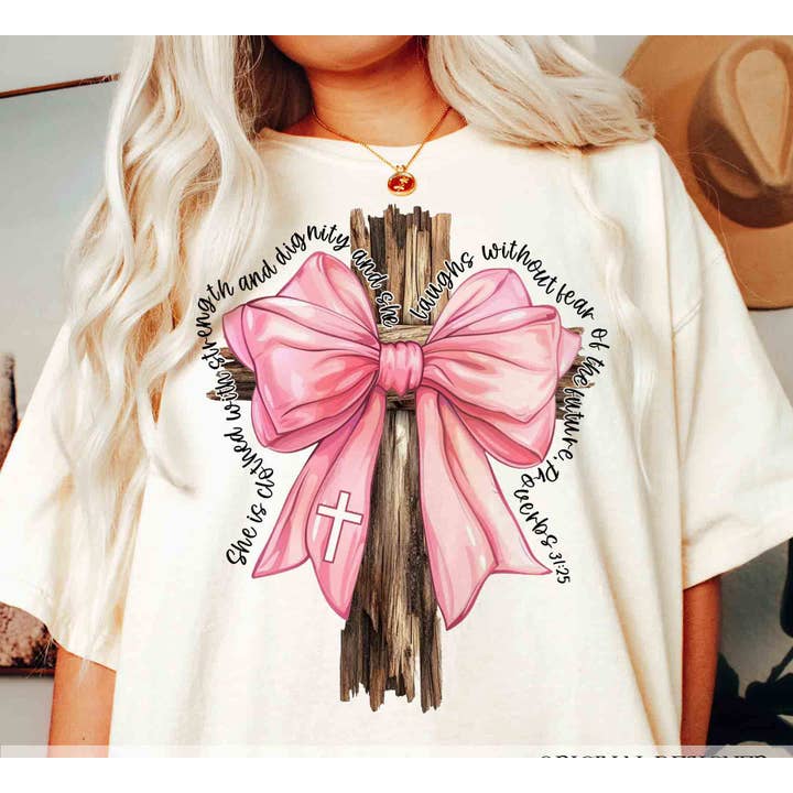 NVC Ecommerce LLC - Wholesale Graphic Sweatshirt - Women's - Proverbs She is Clothed with Strength Sweatshirt, T-Shirt2