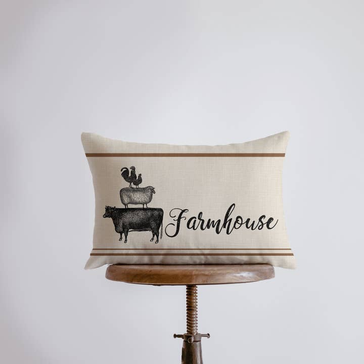 Farmhouse Stacked Animals | Pillow Cover | 18 x 12 | Primitive Decor | Cow Sheet Rooster | Farmhouse Decor | Throw Pillows | Cabin Decor for wholesale by UniikPillows